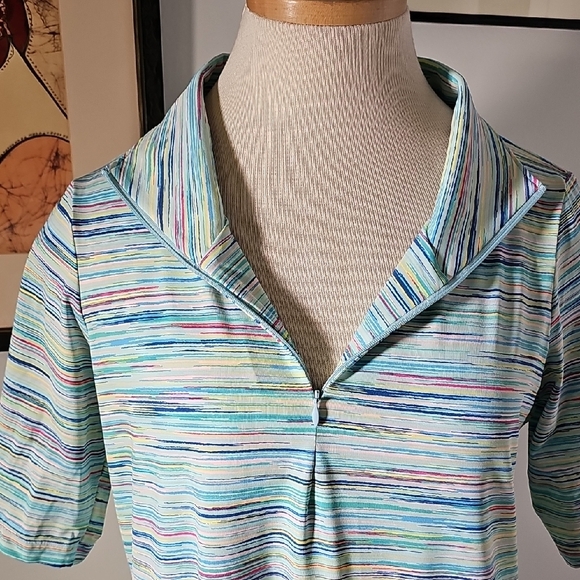 Lands' End Women's Henley Zipper- Blue and Pink Red Yellow Swim Dress. Sz Small - Picture 2 of 10